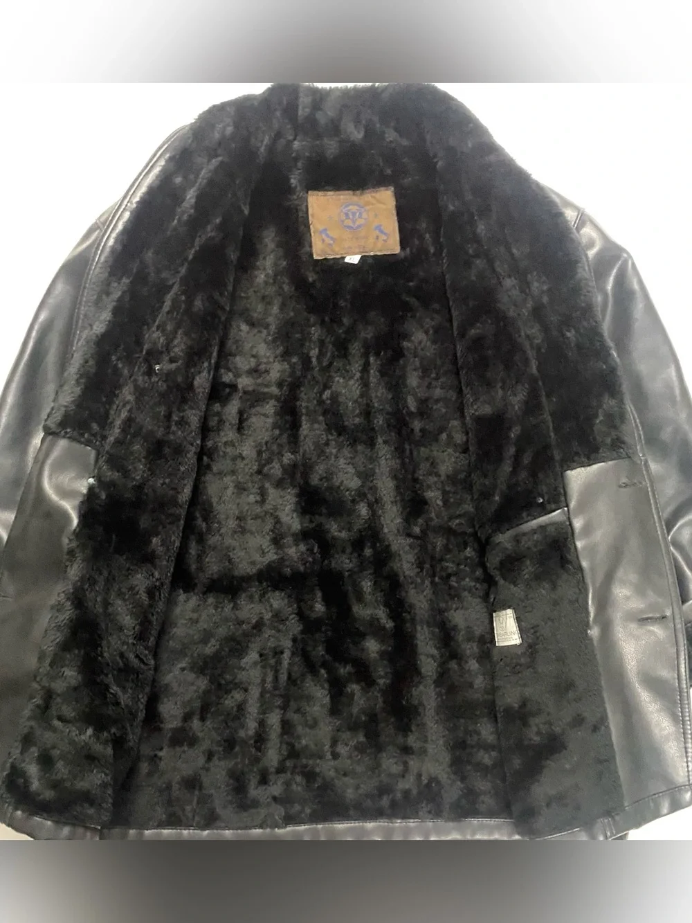 Vintage Marlboro Man Black Leather Suede Shearling Jacket Coat Made In Italy XL